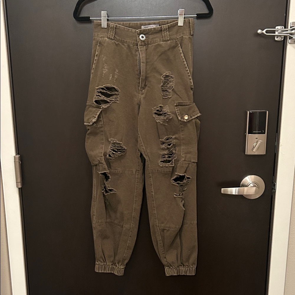 Distressed Olive Cargo Carmar Pants